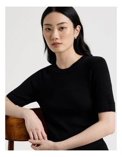 Short Sleeve Double Layer Knit Tee in Black