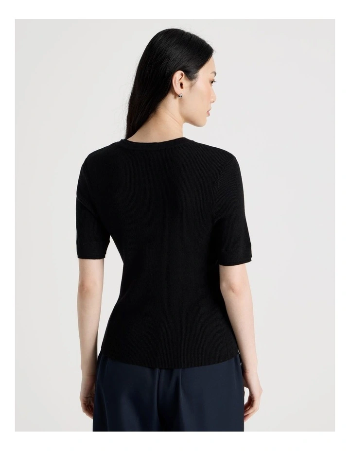 Short Sleeve Double Layer Knit Tee in Black image 6