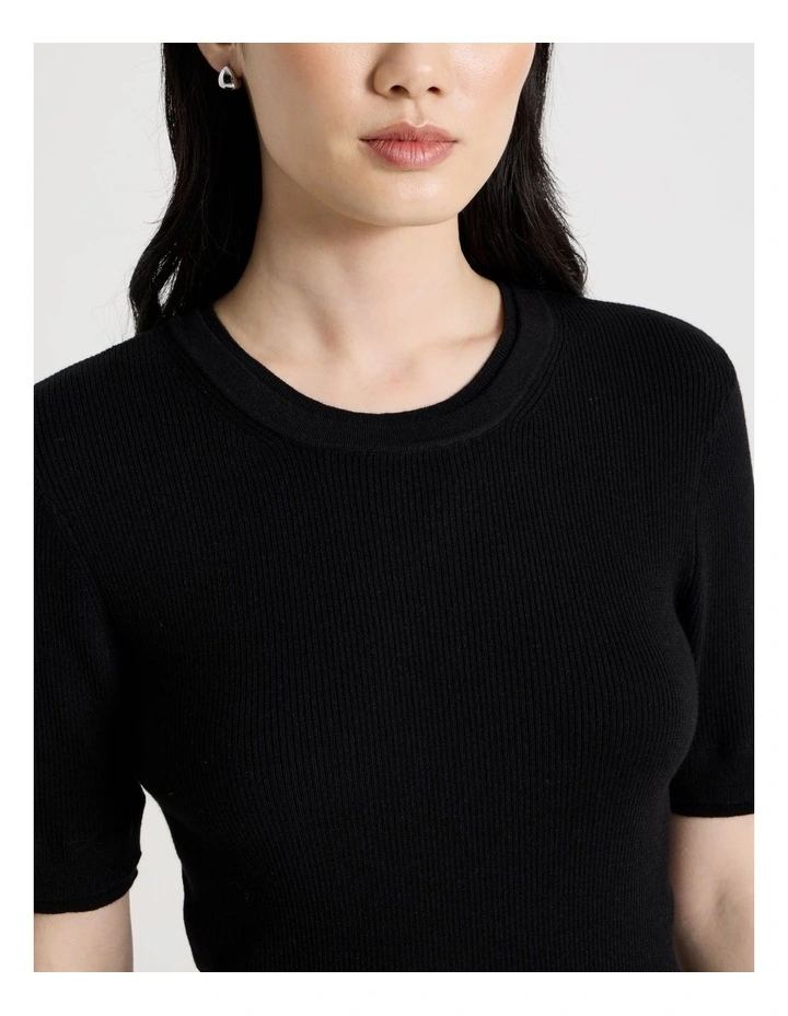 Short Sleeve Double Layer Knit Tee in Black image 7