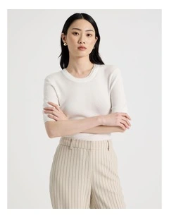 Short Sleeve Double Layer Knit Tee in White