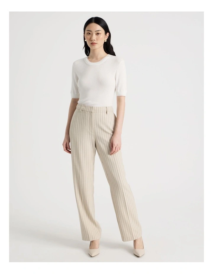 Short Sleeve Double Layer Knit Tee in White image 3