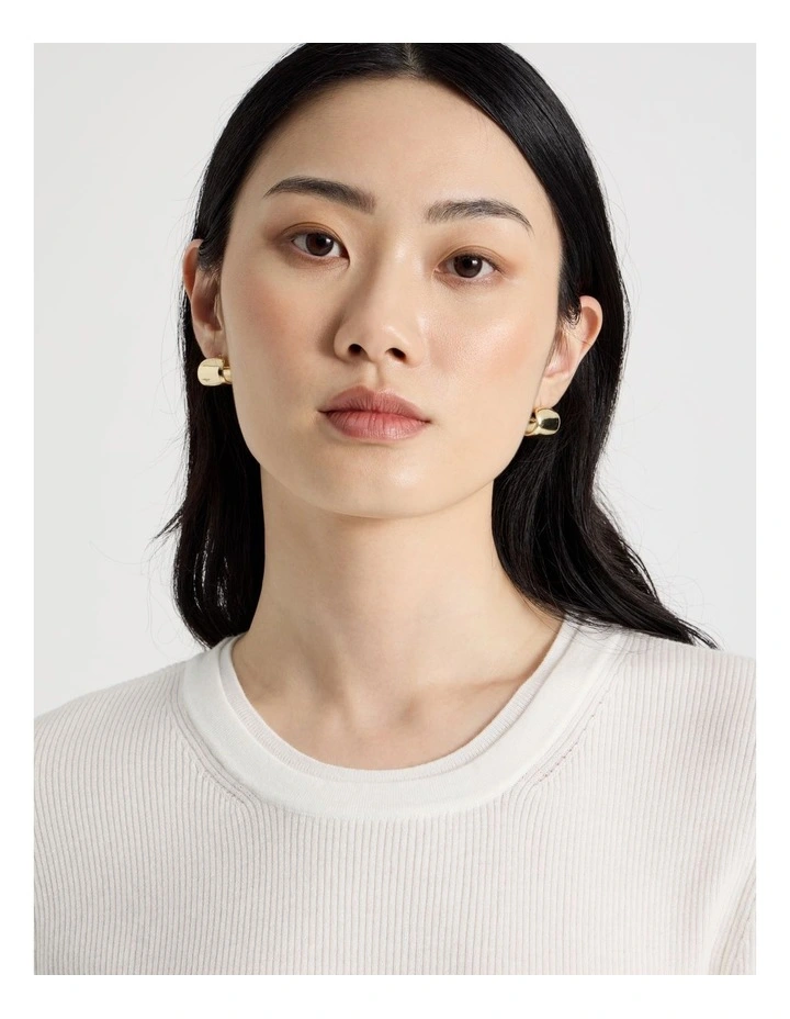Short Sleeve Double Layer Knit Tee in White image 4