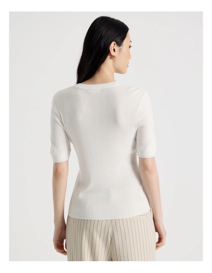 Short Sleeve Double Layer Knit Tee in White image 6