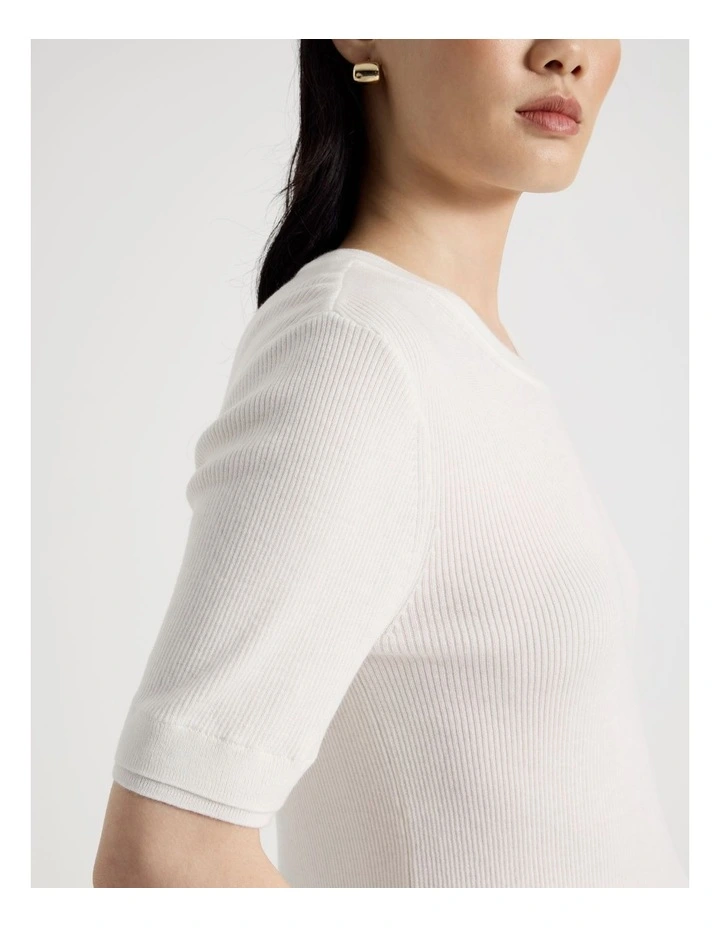 Short Sleeve Double Layer Knit Tee in White image 7