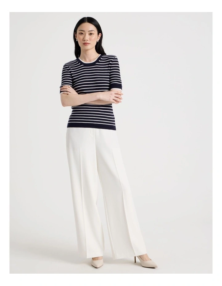 Short Sleeve Double Layer Knit Tee in Black and White Stripe image 2