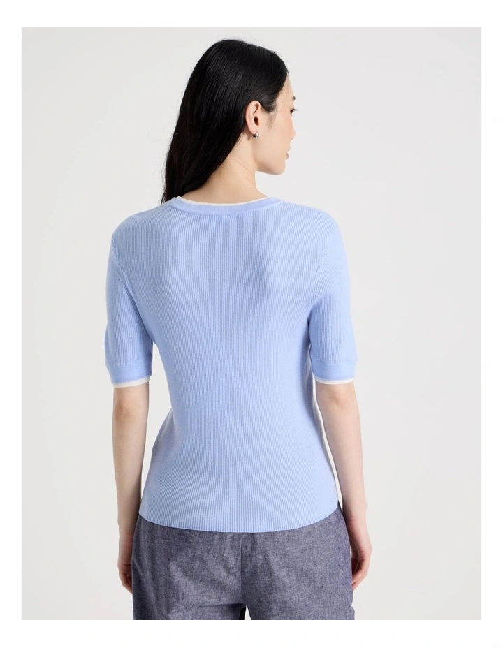 Short Sleeve Double Layer Knit Tee in Light Blue image 6