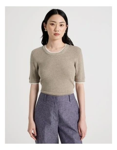 Short Sleeve Double Layer Knit Tee in Oatmeal