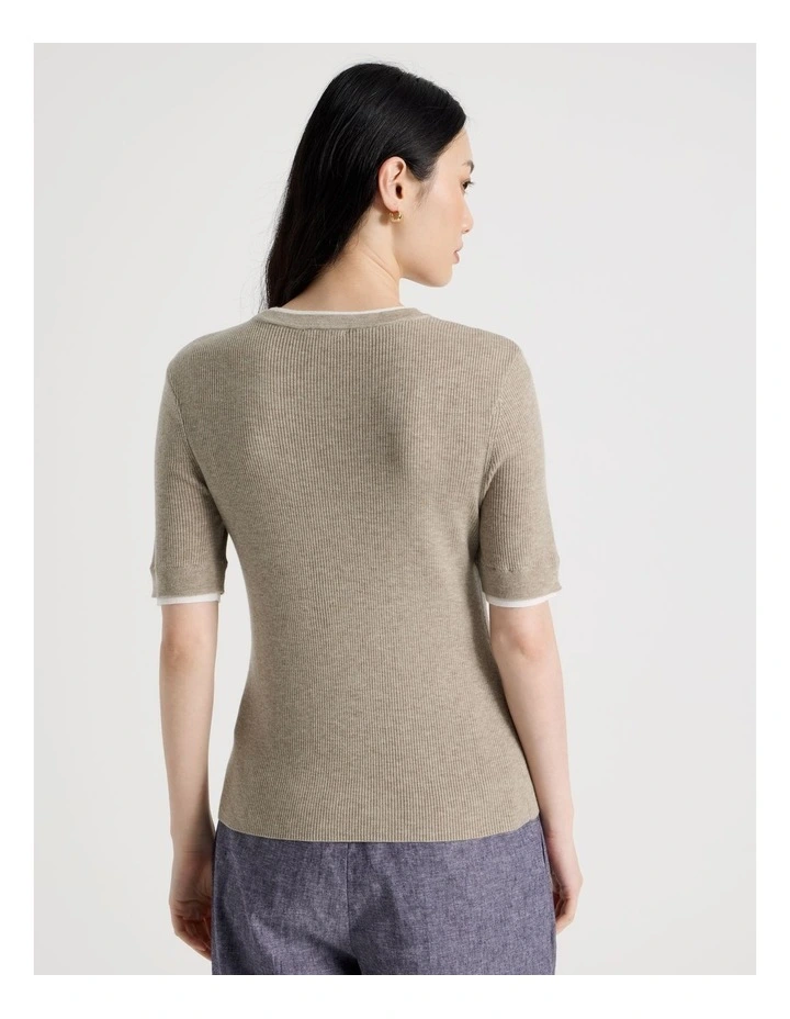 Short Sleeve Double Layer Knit Tee in Oatmeal image 6