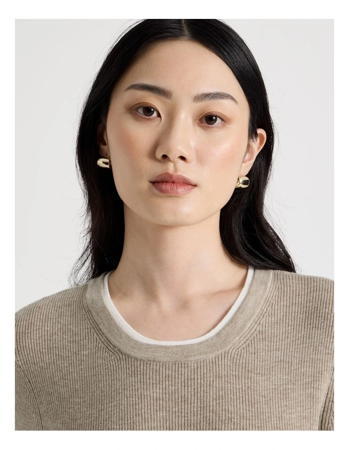 Short Sleeve Double Layer Knit Tee in Oatmeal image 7