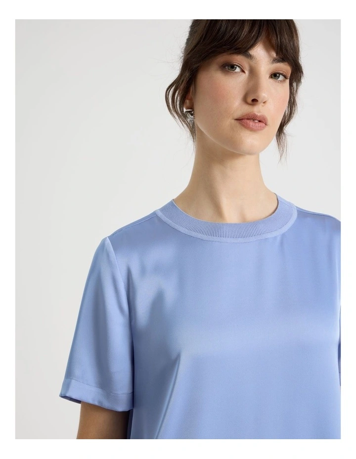 Satin T Shirt in Light Blue image 3
