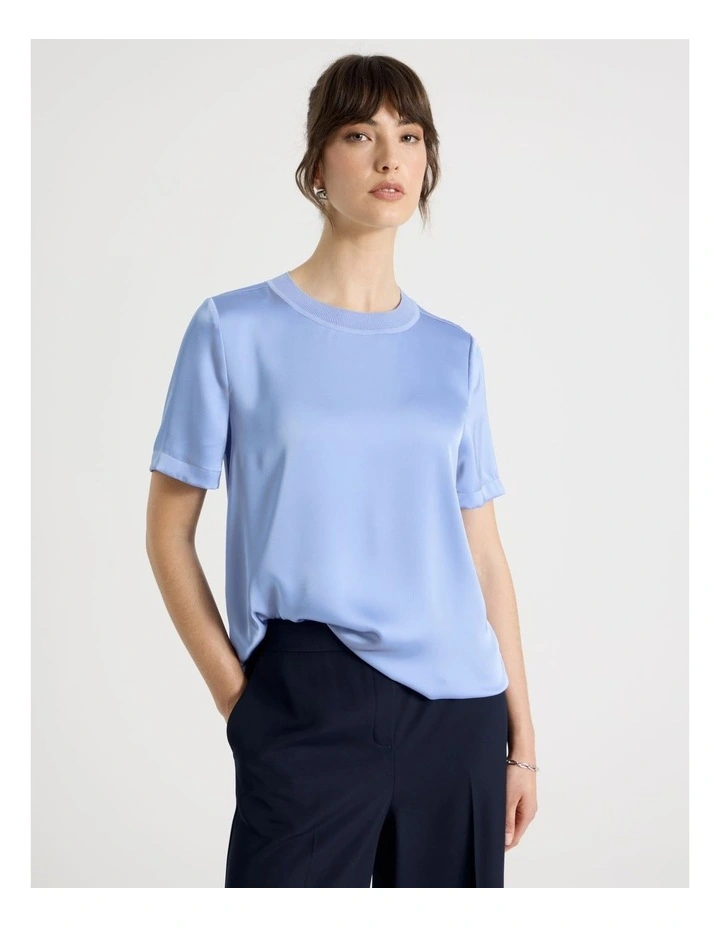 Satin T Shirt in Light Blue image 4