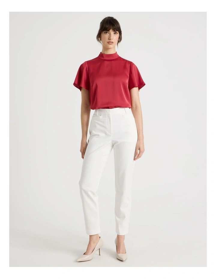 Short Sleeve High Neck Satin Top in Red image 3