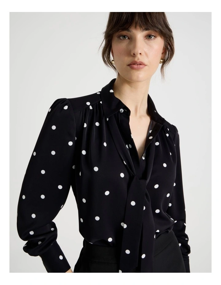 Long Sleeve Georgette Blouse in Black and White Polka Dot Print image 2