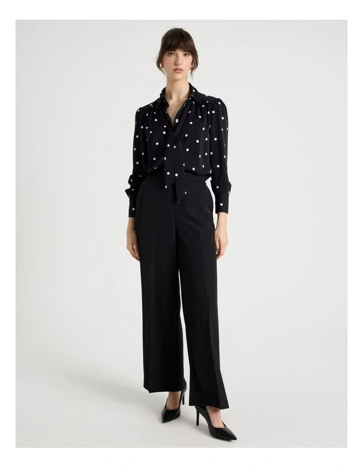 Long Sleeve Georgette Blouse in Black and White Polka Dot Print image 3