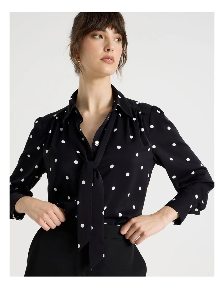 Long Sleeve Georgette Blouse in Black and White Polka Dot Print image 4