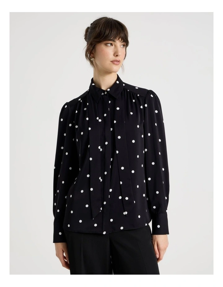 Long Sleeve Georgette Blouse in Black and White Polka Dot Print image 5