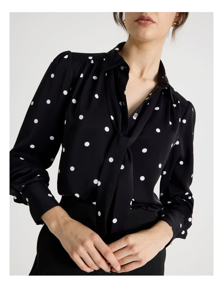 Long Sleeve Georgette Blouse in Black and White Polka Dot Print image 7