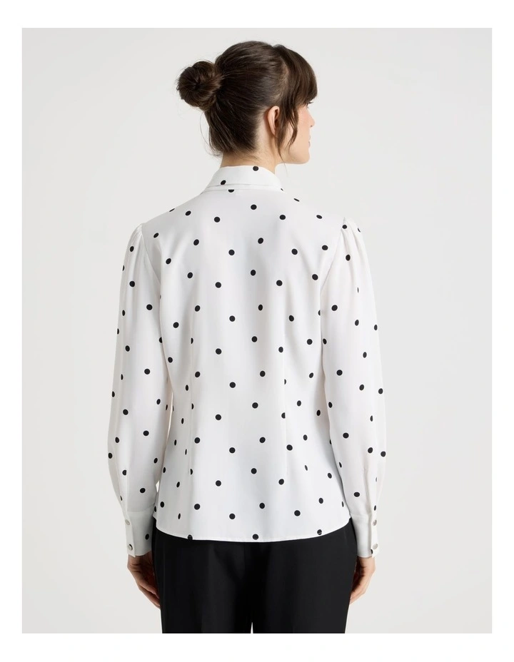 Long Sleeve Georgette Blouse in White and Black Polka Dot Print image 6