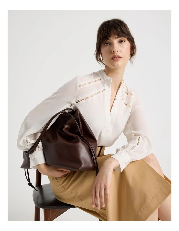 Long Sleeve Lace Trim Blouse in White image 1