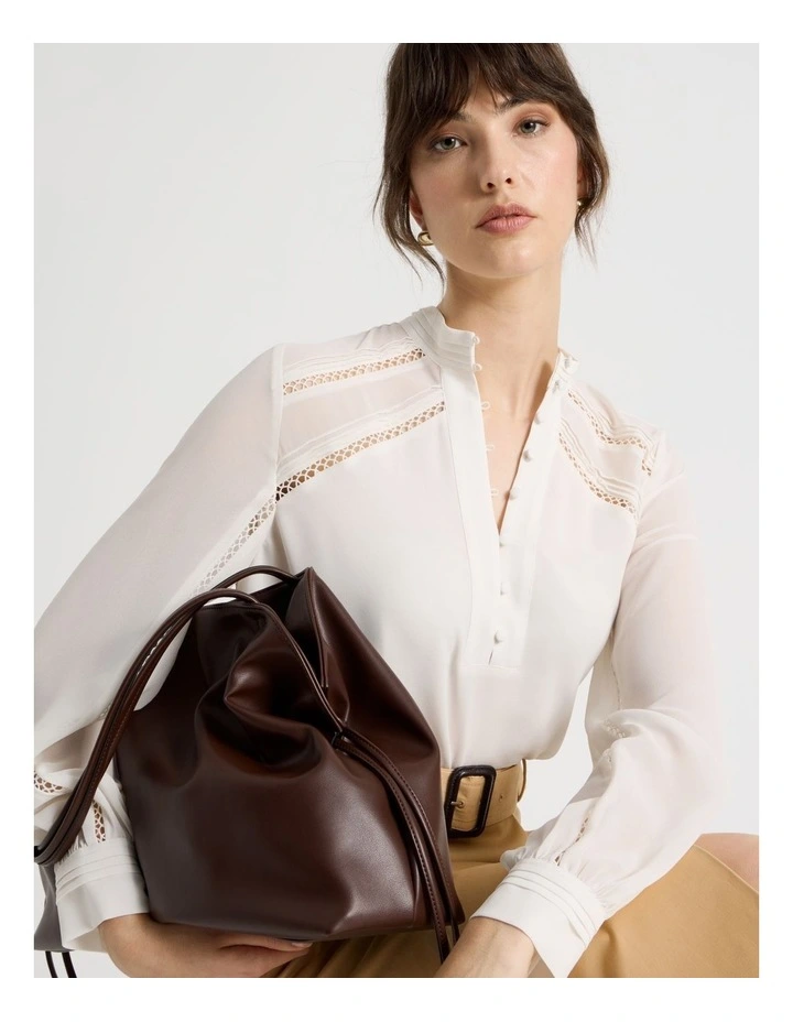Long Sleeve Lace Trim Blouse in White image 3