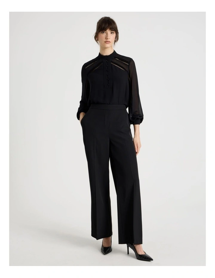 Long Sleeve Lace Trim Blouse in Black image 3