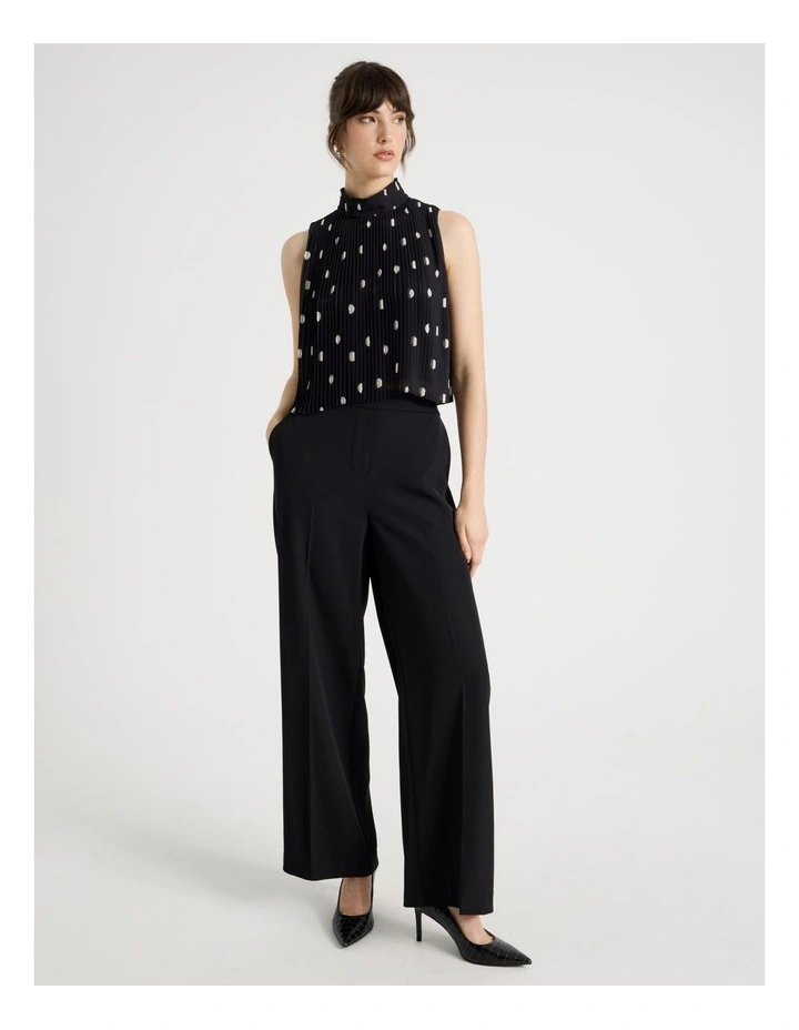 High Neck Sleeveless Top in Black and White Polka Dot Print image 2