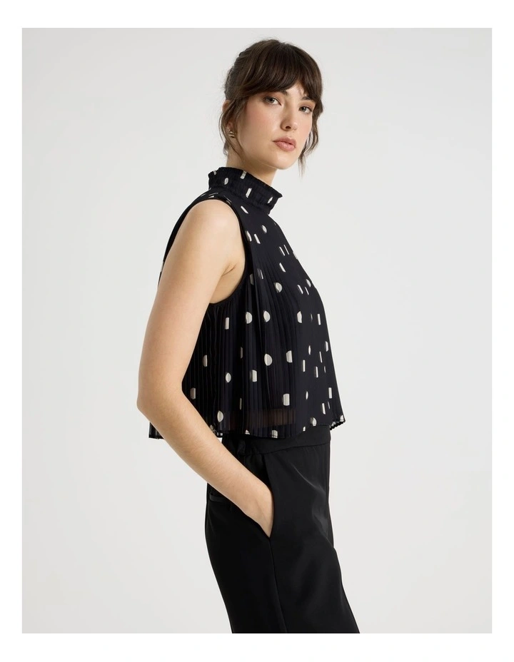 High Neck Sleeveless Top in Black and White Polka Dot Print image 3