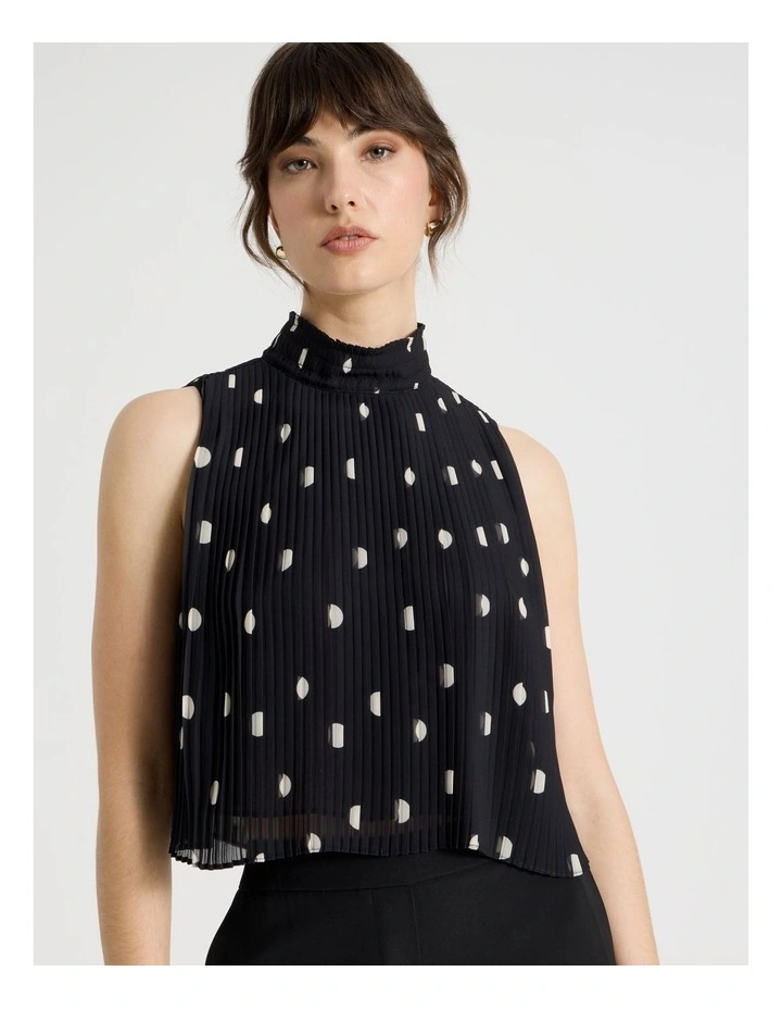 High Neck Sleeveless Top in Black and White Polka Dot Print image 4