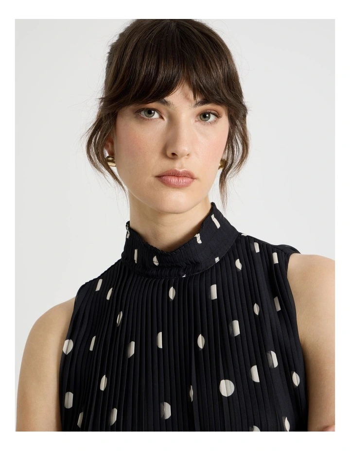 High Neck Sleeveless Top in Black and White Polka Dot Print image 5