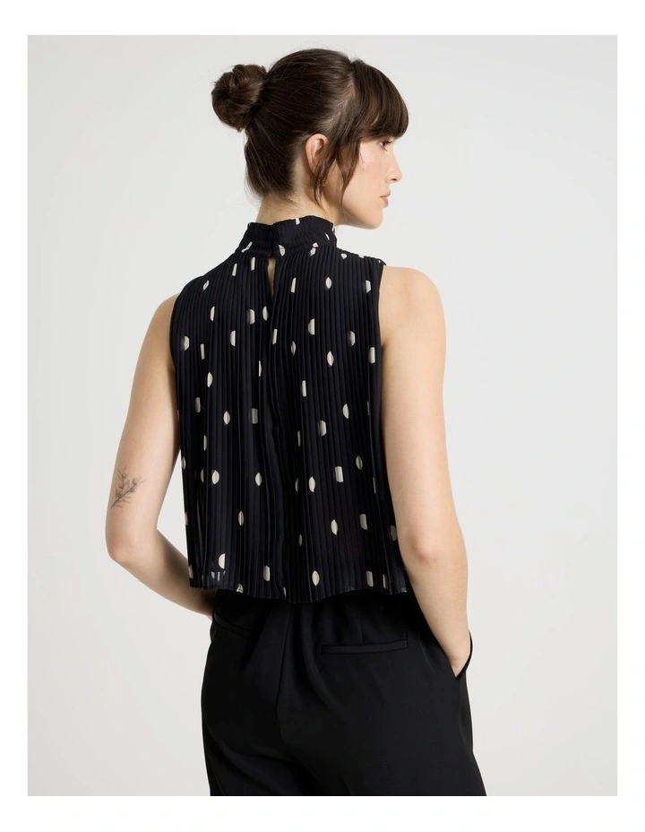 High Neck Sleeveless Top in Black and White Polka Dot Print image 6