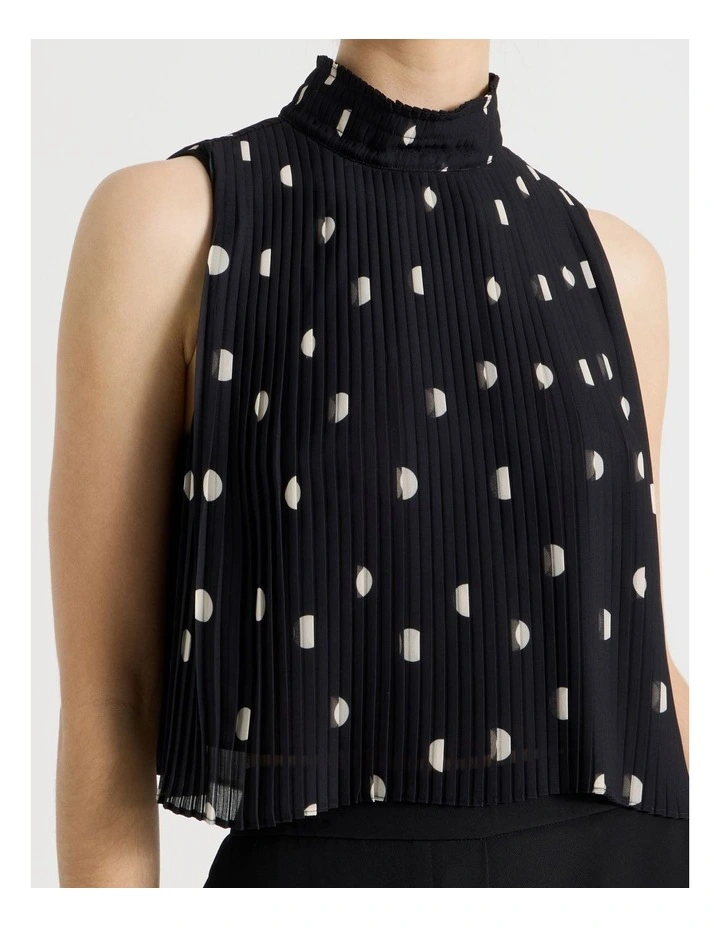 High Neck Sleeveless Top in Black and White Polka Dot Print image 7