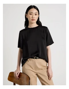 Satin T Shirt in Black