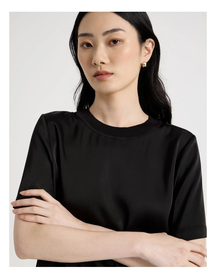Satin T Shirt in Black image 3