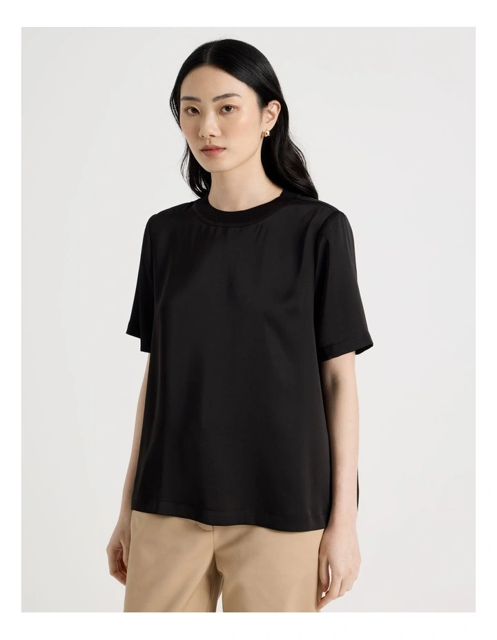 Satin T Shirt in Black image 4