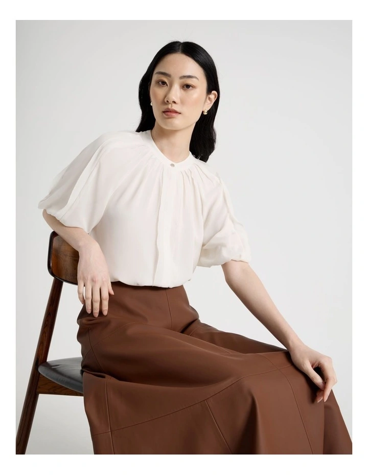 Short Sleeve Ruffle Detailed Blouse in Ecru image 1