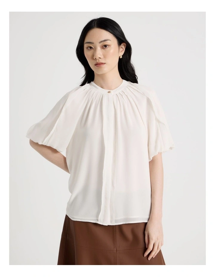 Short Sleeve Ruffle Detailed Blouse in Ecru image 2
