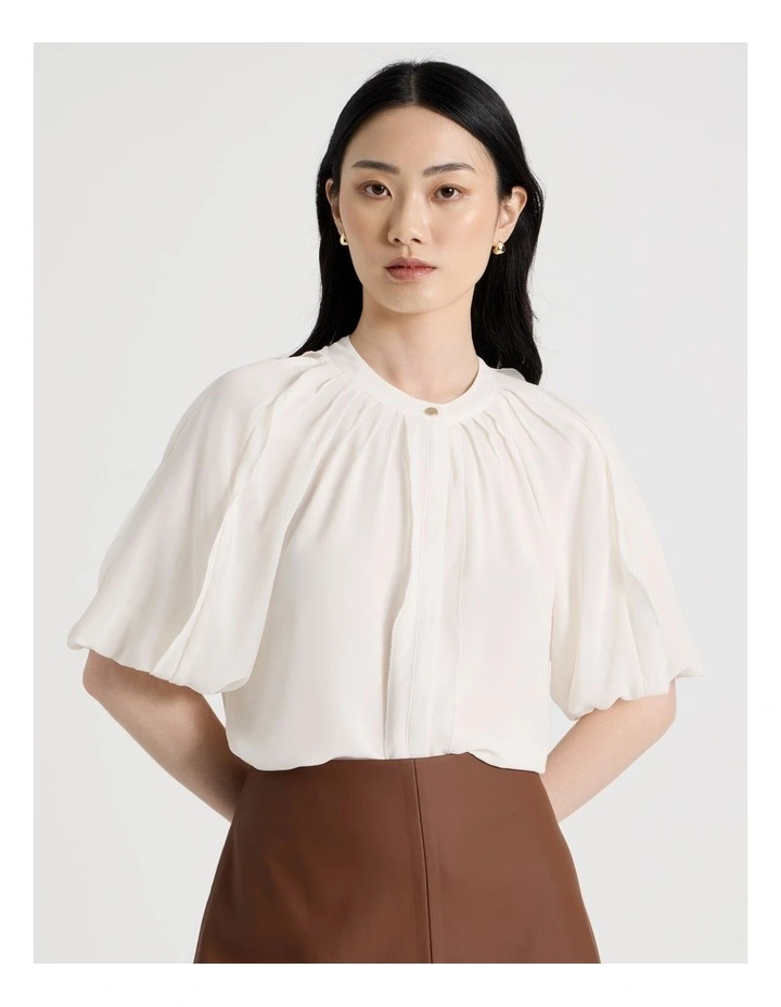 Short Sleeve Ruffle Detailed Blouse in Ecru image 5