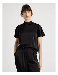 Short Sleeve Satin Top in Black