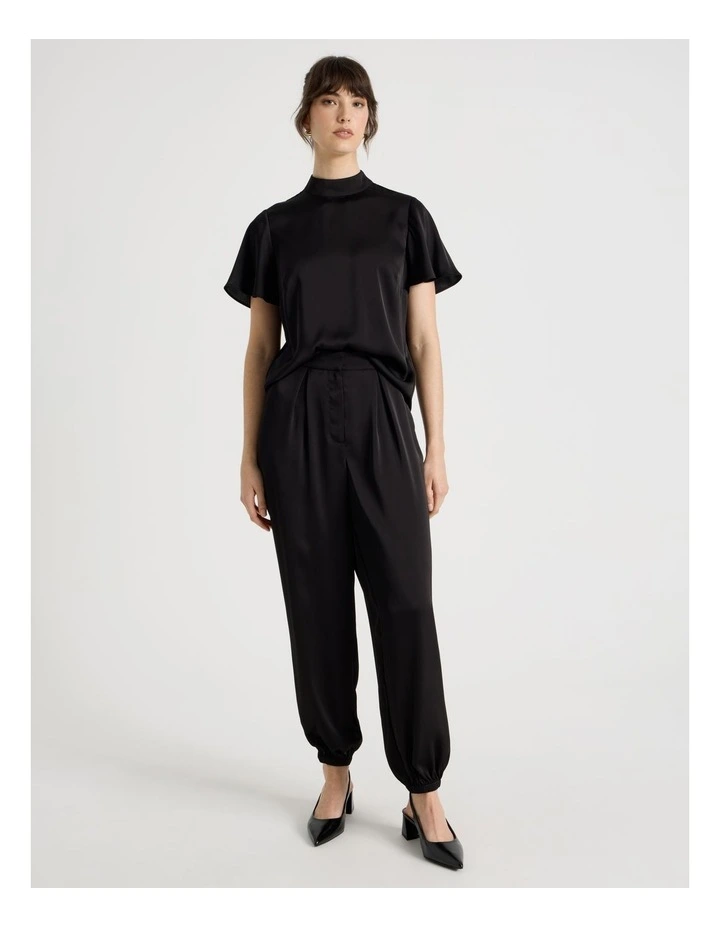 Short Sleeve Satin Top in Black image 2