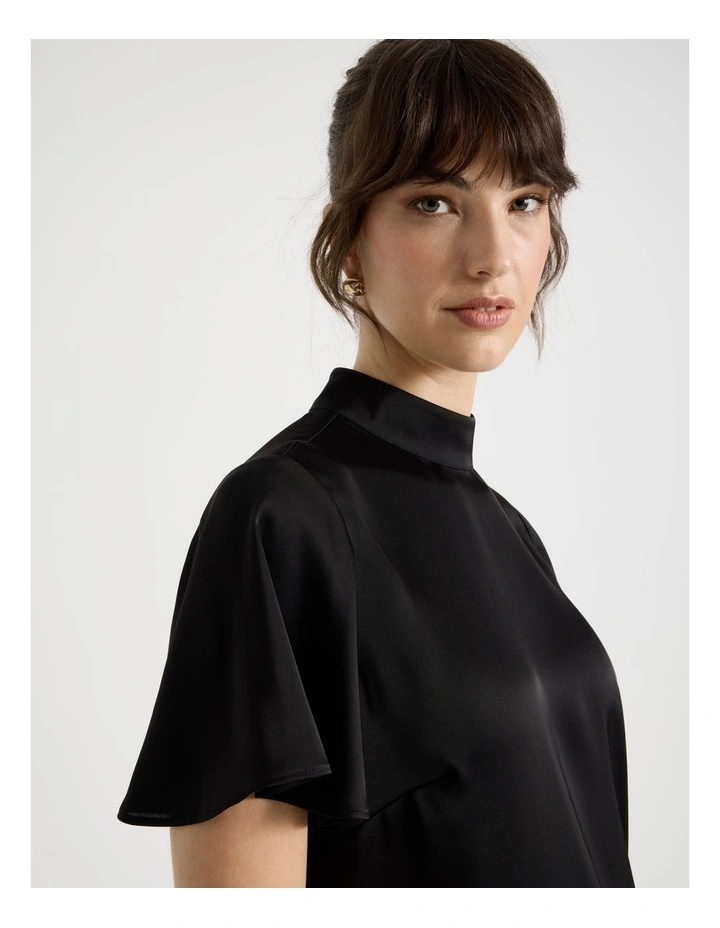Short Sleeve Satin Top in Black image 3