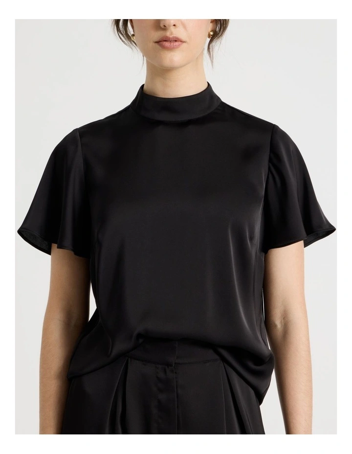 Short Sleeve Satin Top in Black image 4