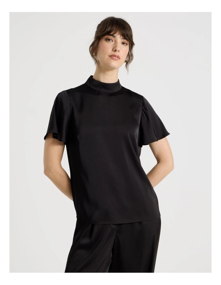 Short Sleeve Satin Top in Black image 5