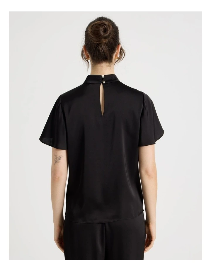 Short Sleeve Satin Top in Black image 6