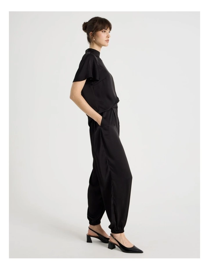 Short Sleeve Satin Top in Black image 7