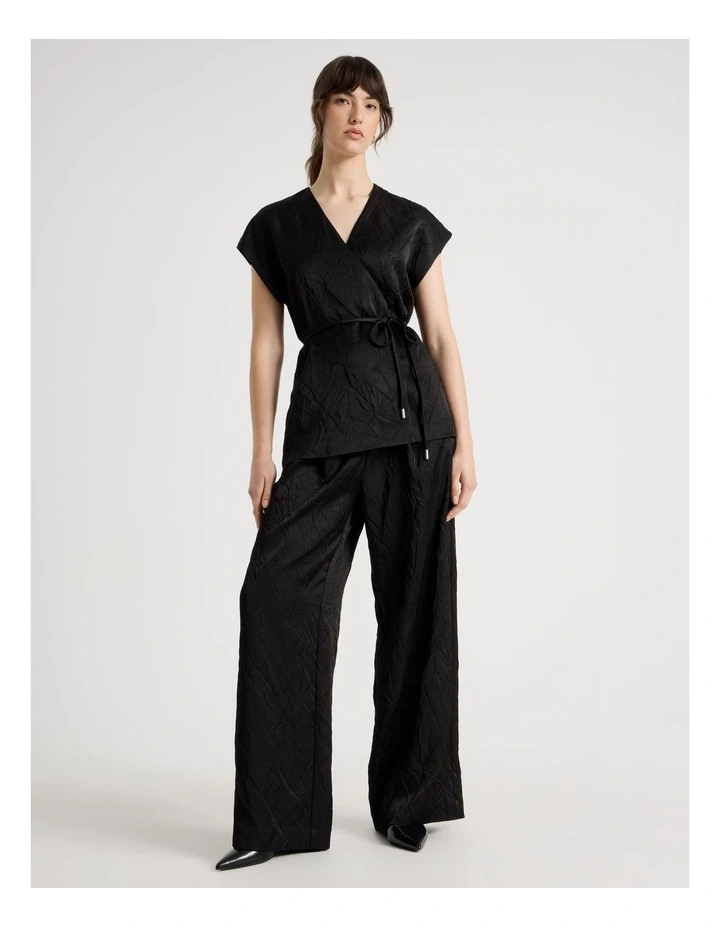 Short Sleeve Acetate Wrap Vest in Black image 2