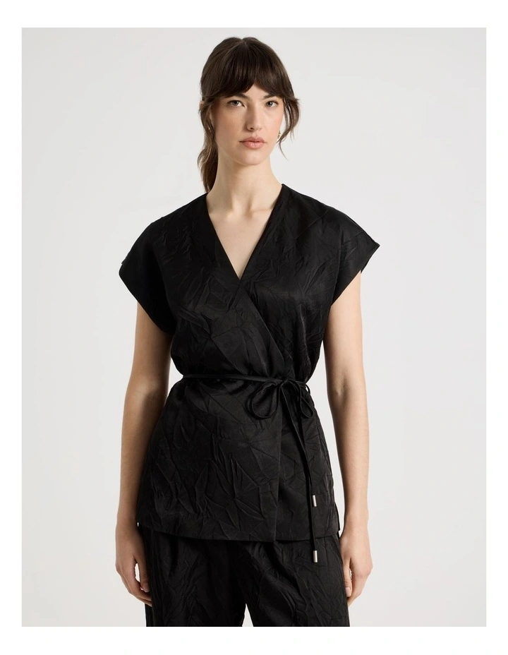 Short Sleeve Acetate Wrap Vest in Black image 3