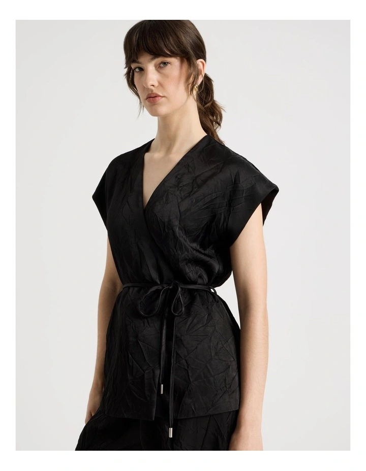 Short Sleeve Acetate Wrap Vest in Black image 5