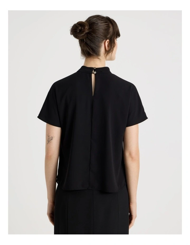 Short Sleeve Tuck V Neck Top in Black image 6