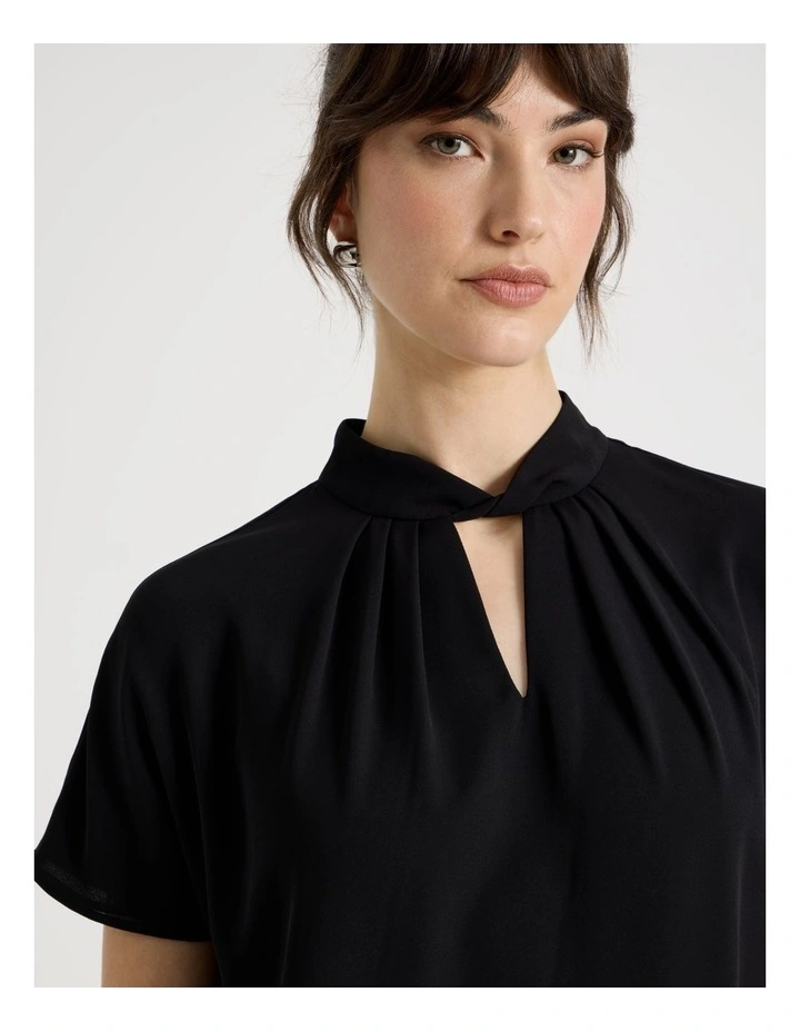 Short Sleeve Tuck V Neck Top in Black image 7