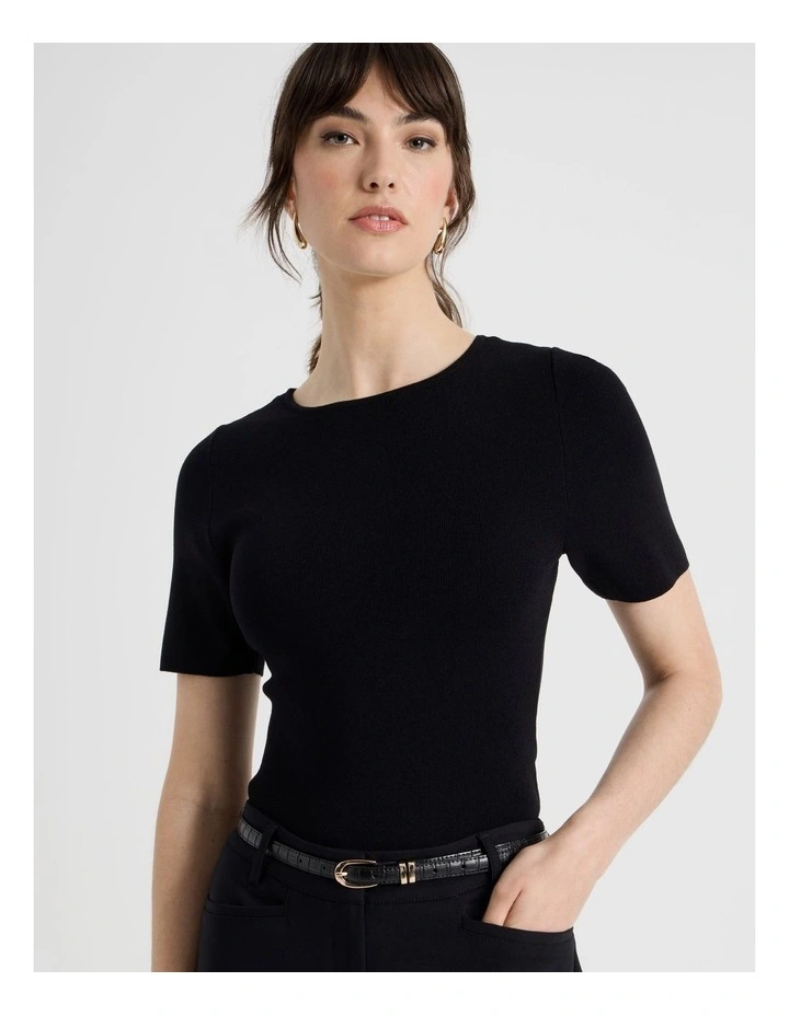 Short Sleeve Knit Tee in Black image 1